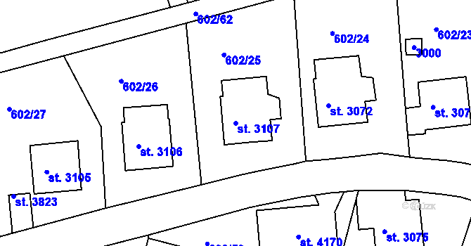 Parcela st. 3107 v KÚ Trutnov, Katastrální mapa