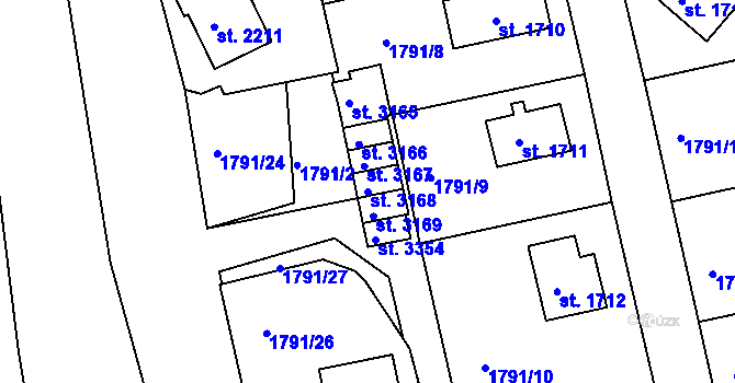 Parcela st. 3168 v KÚ Trutnov, Katastrální mapa