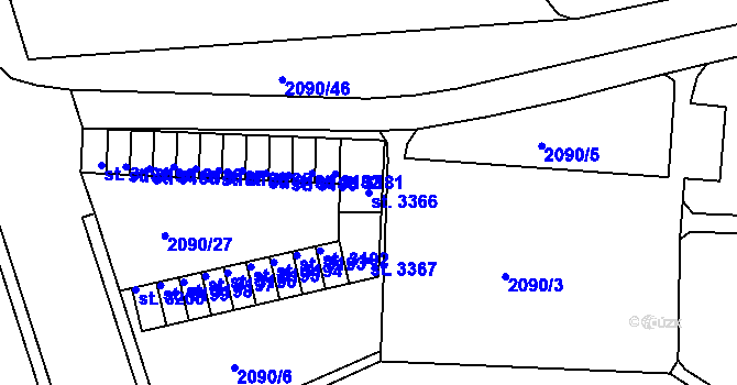 Parcela st. 3366 v KÚ Trutnov, Katastrální mapa