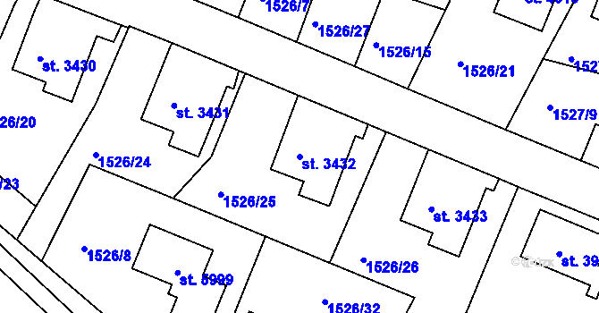 Parcela st. 3432 v KÚ Trutnov, Katastrální mapa