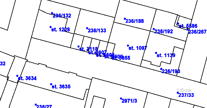 Parcela st. 3609 v KÚ Trutnov, Katastrální mapa