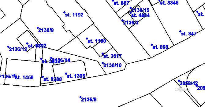 Parcela st. 3617 v KÚ Trutnov, Katastrální mapa