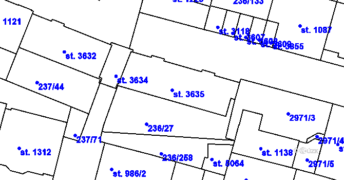 Parcela st. 3635 v KÚ Trutnov, Katastrální mapa