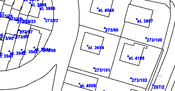 Parcela st. 3654 v KÚ Trutnov, Katastrální mapa