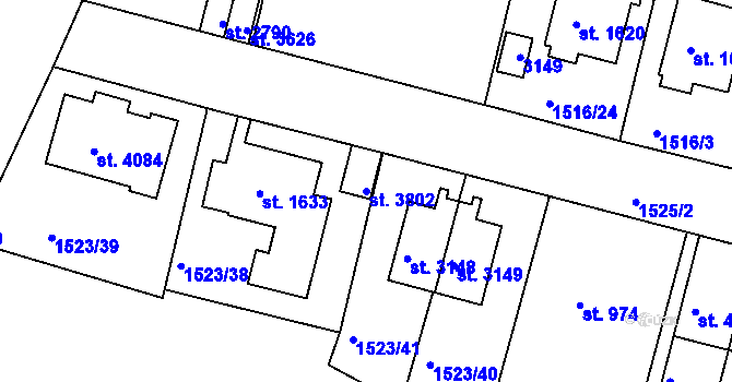 Parcela st. 3802 v KÚ Trutnov, Katastrální mapa