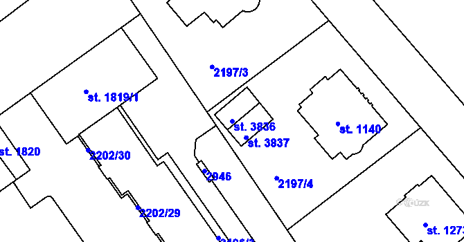 Parcela st. 3836 v KÚ Trutnov, Katastrální mapa