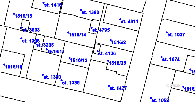 Parcela st. 4136 v KÚ Trutnov, Katastrální mapa