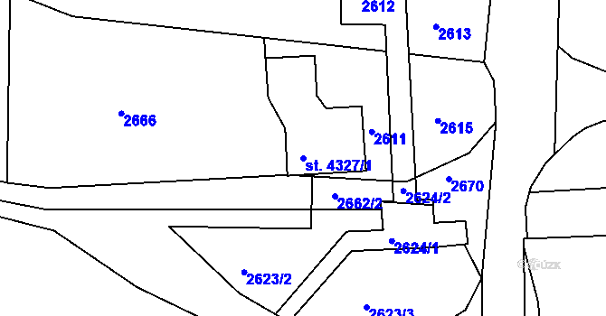 Parcela st. 4327/1 v KÚ Trutnov, Katastrální mapa