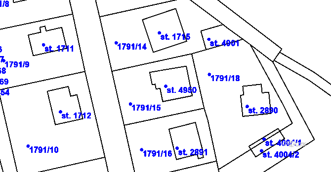 Parcela st. 4950 v KÚ Trutnov, Katastrální mapa