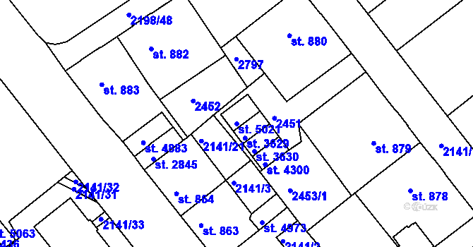 Parcela st. 5021 v KÚ Trutnov, Katastrální mapa