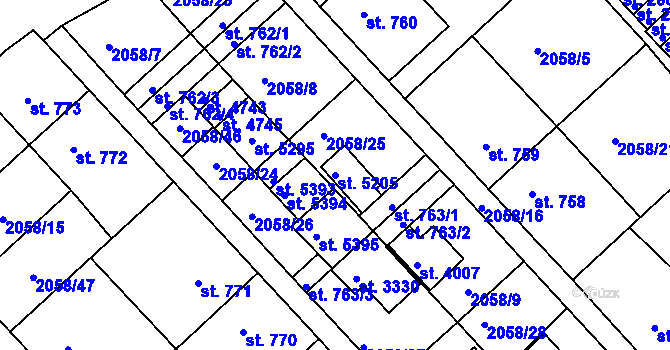 Parcela st. 5205 v KÚ Trutnov, Katastrální mapa
