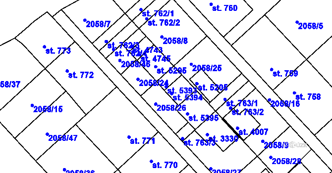 Parcela st. 5393 v KÚ Trutnov, Katastrální mapa