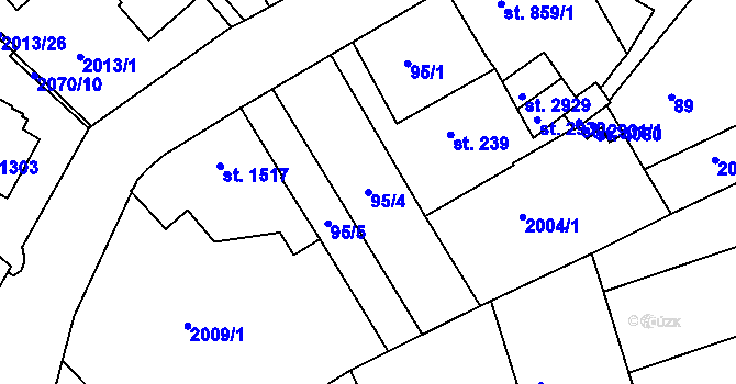 Parcela st. 95/4 v KÚ Trutnov, Katastrální mapa
