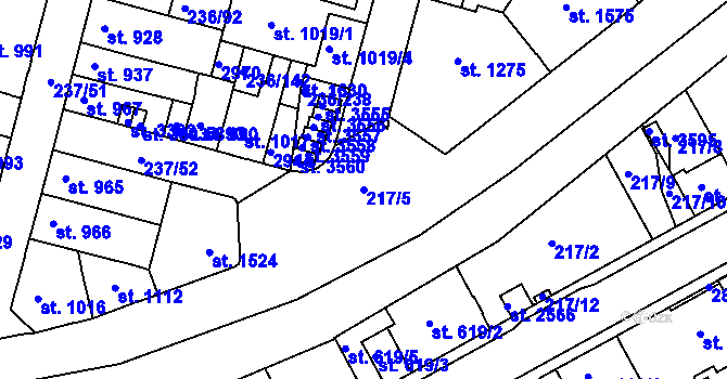 Parcela st. 217/5 v KÚ Trutnov, Katastrální mapa