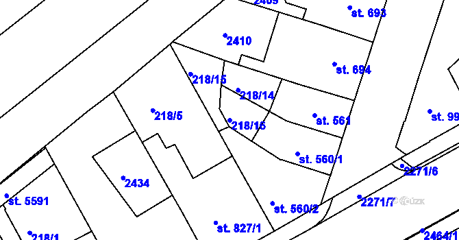 Parcela st. 218/16 v KÚ Trutnov, Katastrální mapa