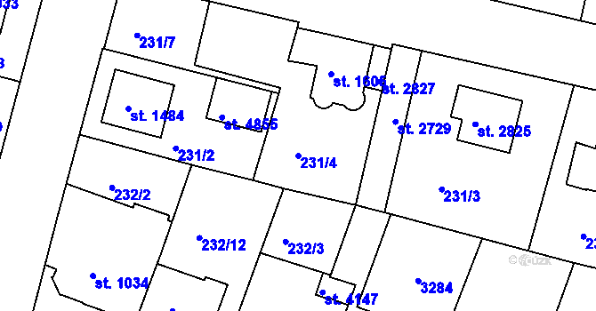 Parcela st. 231/4 v KÚ Trutnov, Katastrální mapa