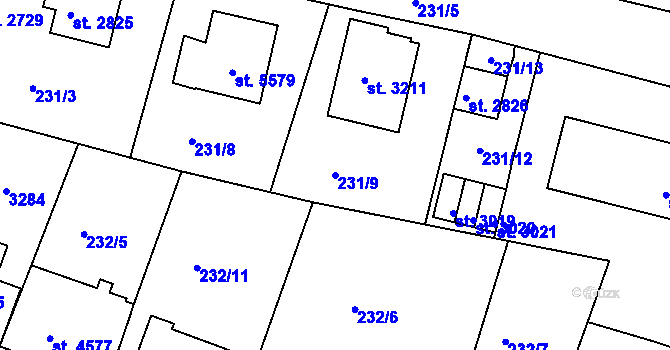 Parcela st. 231/9 v KÚ Trutnov, Katastrální mapa