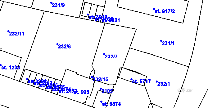 Parcela st. 232/7 v KÚ Trutnov, Katastrální mapa