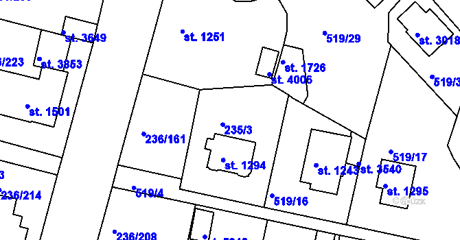 Parcela st. 235/3 v KÚ Trutnov, Katastrální mapa