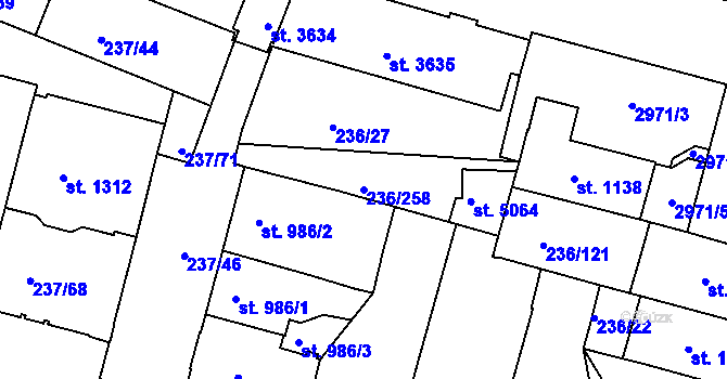 Parcela st. 236/258 v KÚ Trutnov, Katastrální mapa