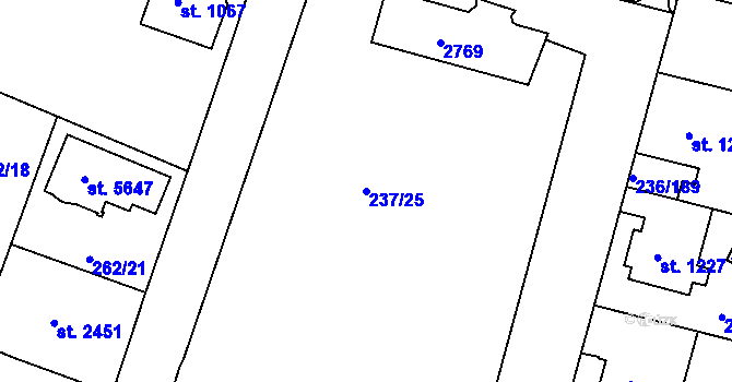 Parcela st. 237/25 v KÚ Trutnov, Katastrální mapa
