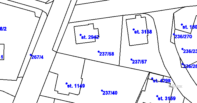 Parcela st. 237/58 v KÚ Trutnov, Katastrální mapa