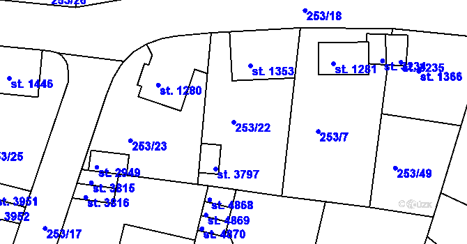 Parcela st. 253/22 v KÚ Trutnov, Katastrální mapa
