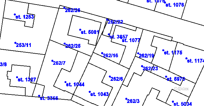 Parcela st. 262/16 v KÚ Trutnov, Katastrální mapa
