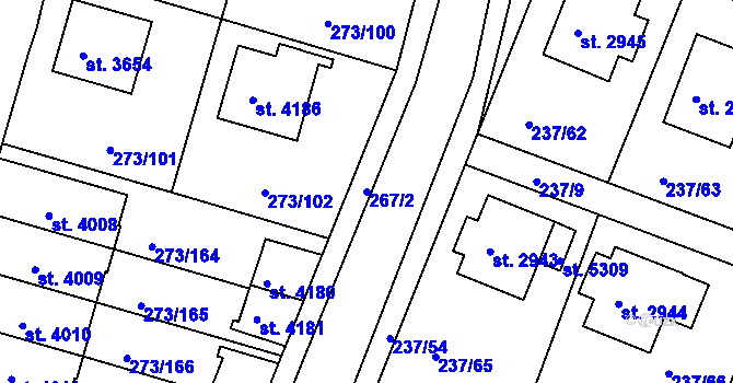 Parcela st. 267/2 v KÚ Trutnov, Katastrální mapa