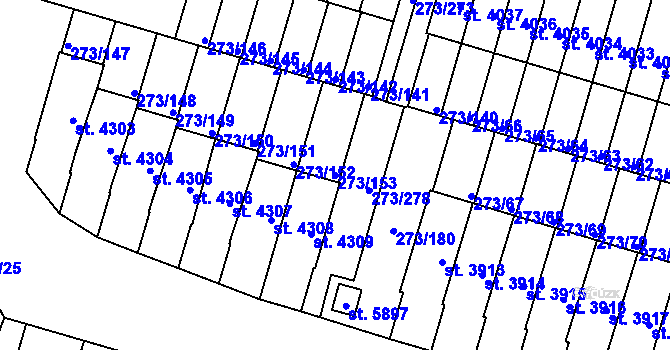 Parcela st. 273/153 v KÚ Trutnov, Katastrální mapa