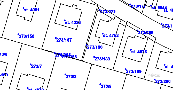 Parcela st. 273/190 v KÚ Trutnov, Katastrální mapa