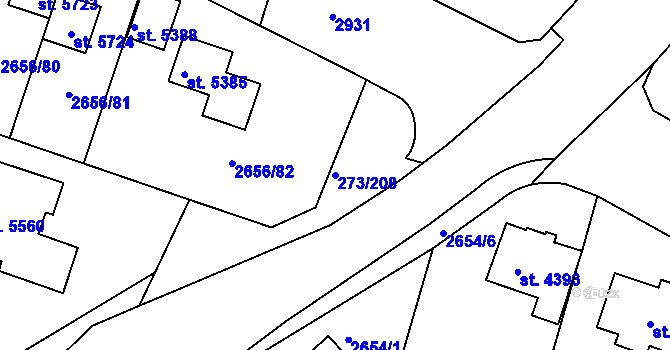 Parcela st. 273/208 v KÚ Trutnov, Katastrální mapa