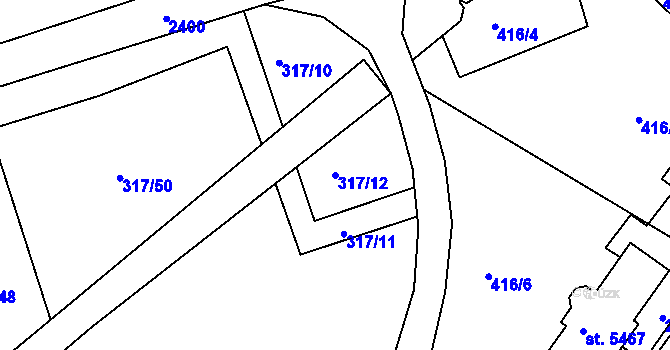 Parcela st. 317/12 v KÚ Trutnov, Katastrální mapa