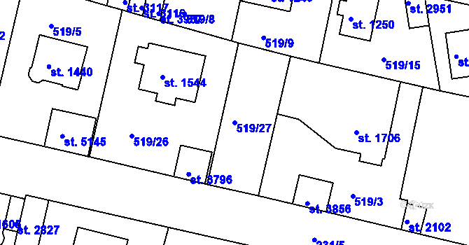 Parcela st. 519/27 v KÚ Trutnov, Katastrální mapa