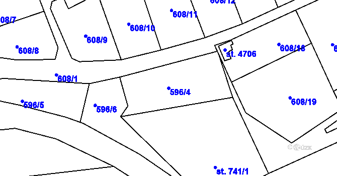 Parcela st. 596/4 v KÚ Trutnov, Katastrální mapa