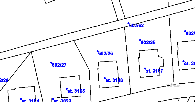 Parcela st. 602/26 v KÚ Trutnov, Katastrální mapa