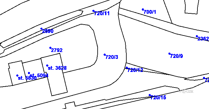 Parcela st. 720/3 v KÚ Trutnov, Katastrální mapa