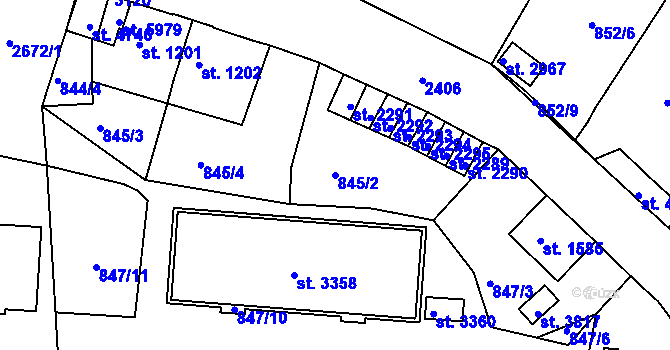 Parcela st. 845/2 v KÚ Trutnov, Katastrální mapa
