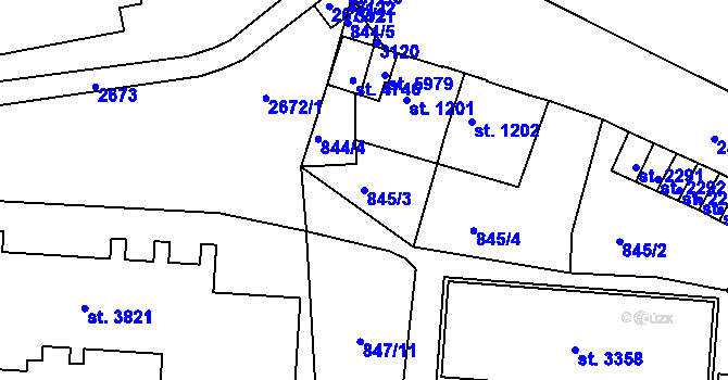 Parcela st. 845/3 v KÚ Trutnov, Katastrální mapa
