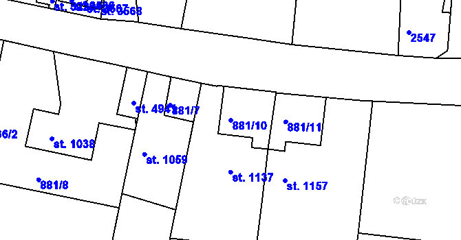 Parcela st. 881/10 v KÚ Trutnov, Katastrální mapa