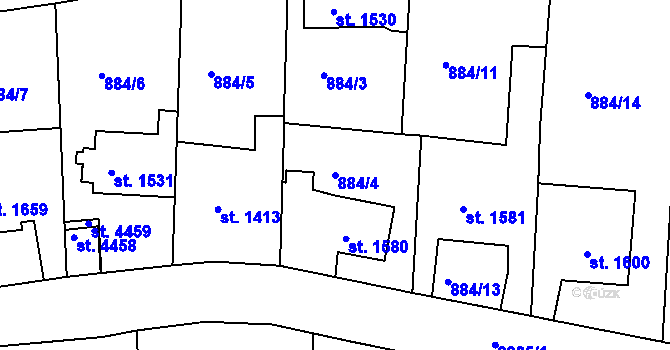 Parcela st. 884/4 v KÚ Trutnov, Katastrální mapa