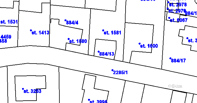 Parcela st. 884/13 v KÚ Trutnov, Katastrální mapa