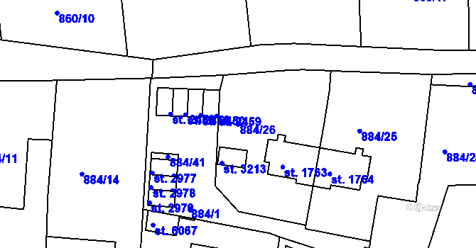 Parcela st. 884/26 v KÚ Trutnov, Katastrální mapa