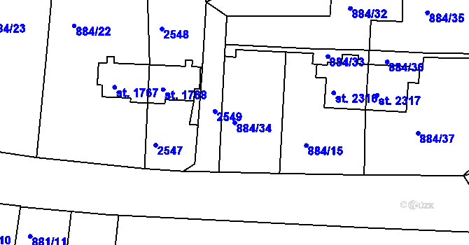 Parcela st. 884/34 v KÚ Trutnov, Katastrální mapa