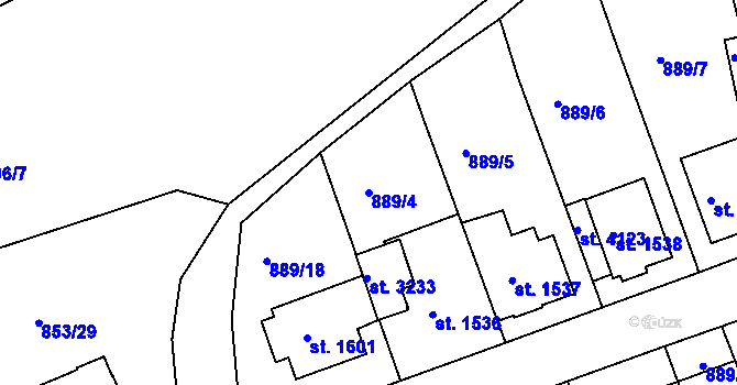 Parcela st. 889/4 v KÚ Trutnov, Katastrální mapa