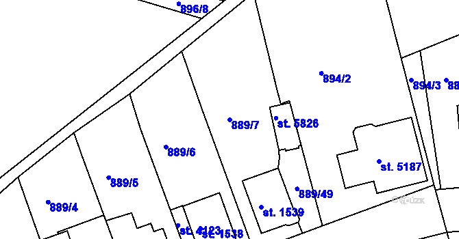 Parcela st. 889/7 v KÚ Trutnov, Katastrální mapa