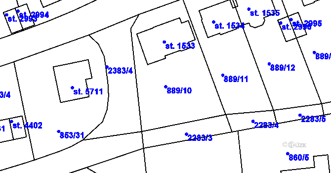 Parcela st. 889/10 v KÚ Trutnov, Katastrální mapa