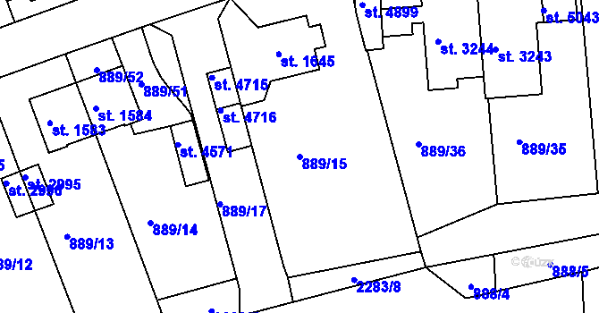 Parcela st. 889/15 v KÚ Trutnov, Katastrální mapa
