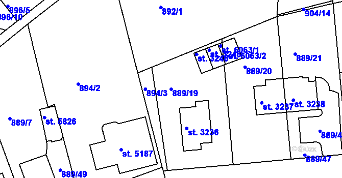 Parcela st. 889/19 v KÚ Trutnov, Katastrální mapa