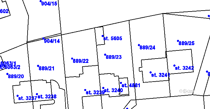 Parcela st. 889/23 v KÚ Trutnov, Katastrální mapa
